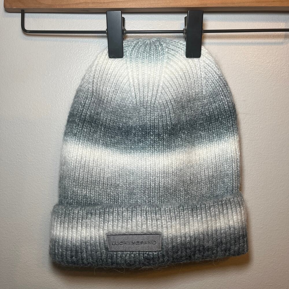 Lucky Brand Women's Wool Blend Knit Beanie Hat Gray Ombre One Size